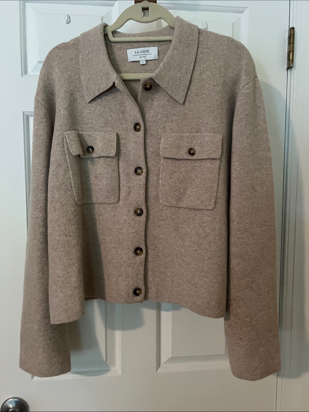 La Ligne Beige Wool Button-Front sweater